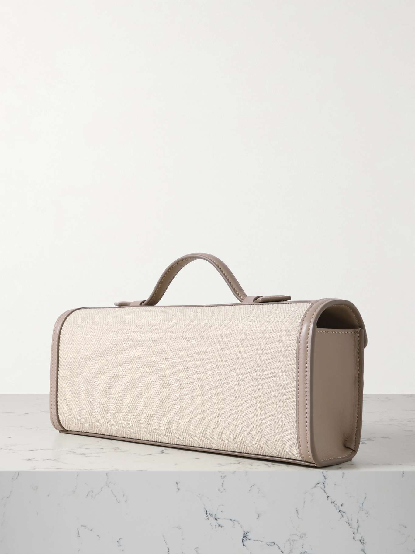 Slim Symmetry Pochette leather-trimmed herringbone linen tote Beige - 3