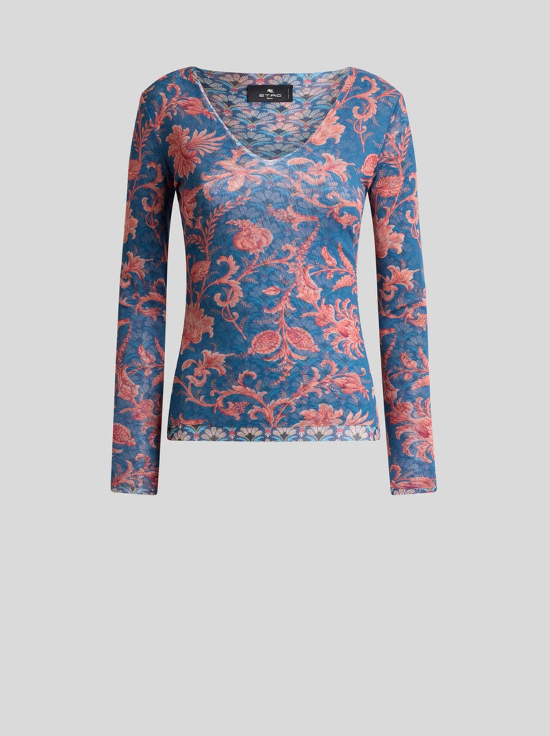 STRETCH TULLE SWEATER WITH FLORAL MOTIF 1