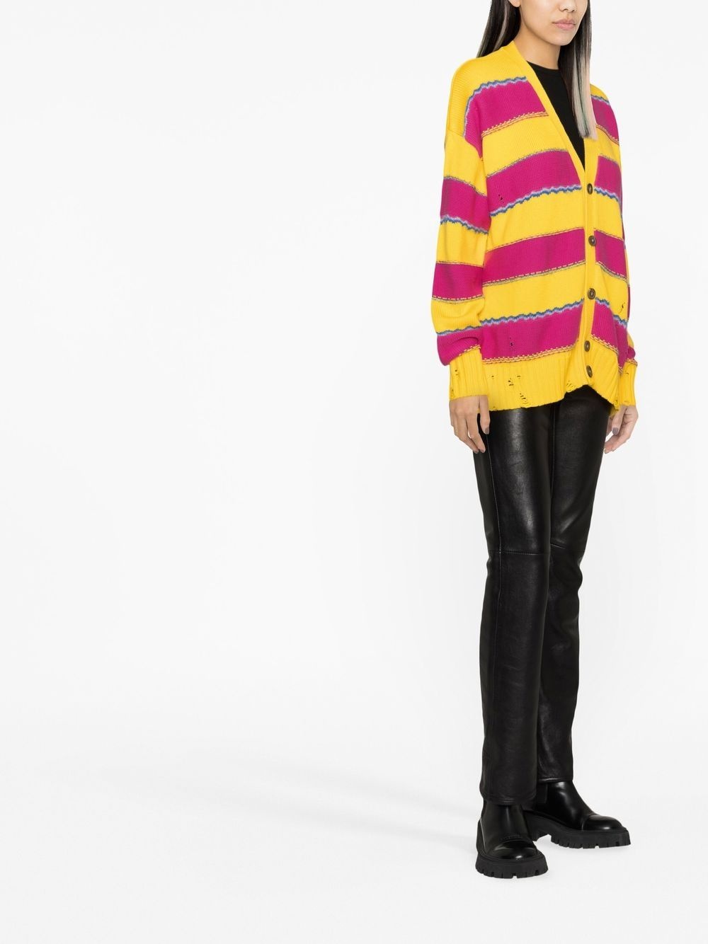 striped V-neck cardigan - 3