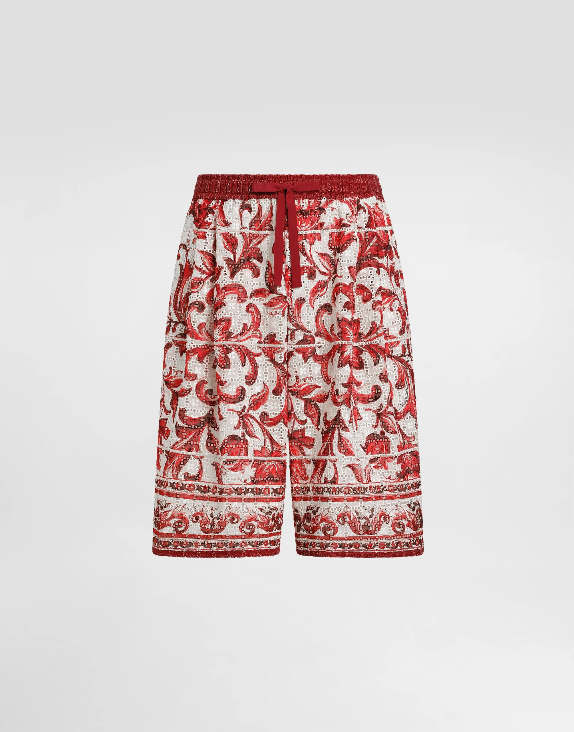 Majolica-print broderie anglaise lace vanity bermuda shorts - 1