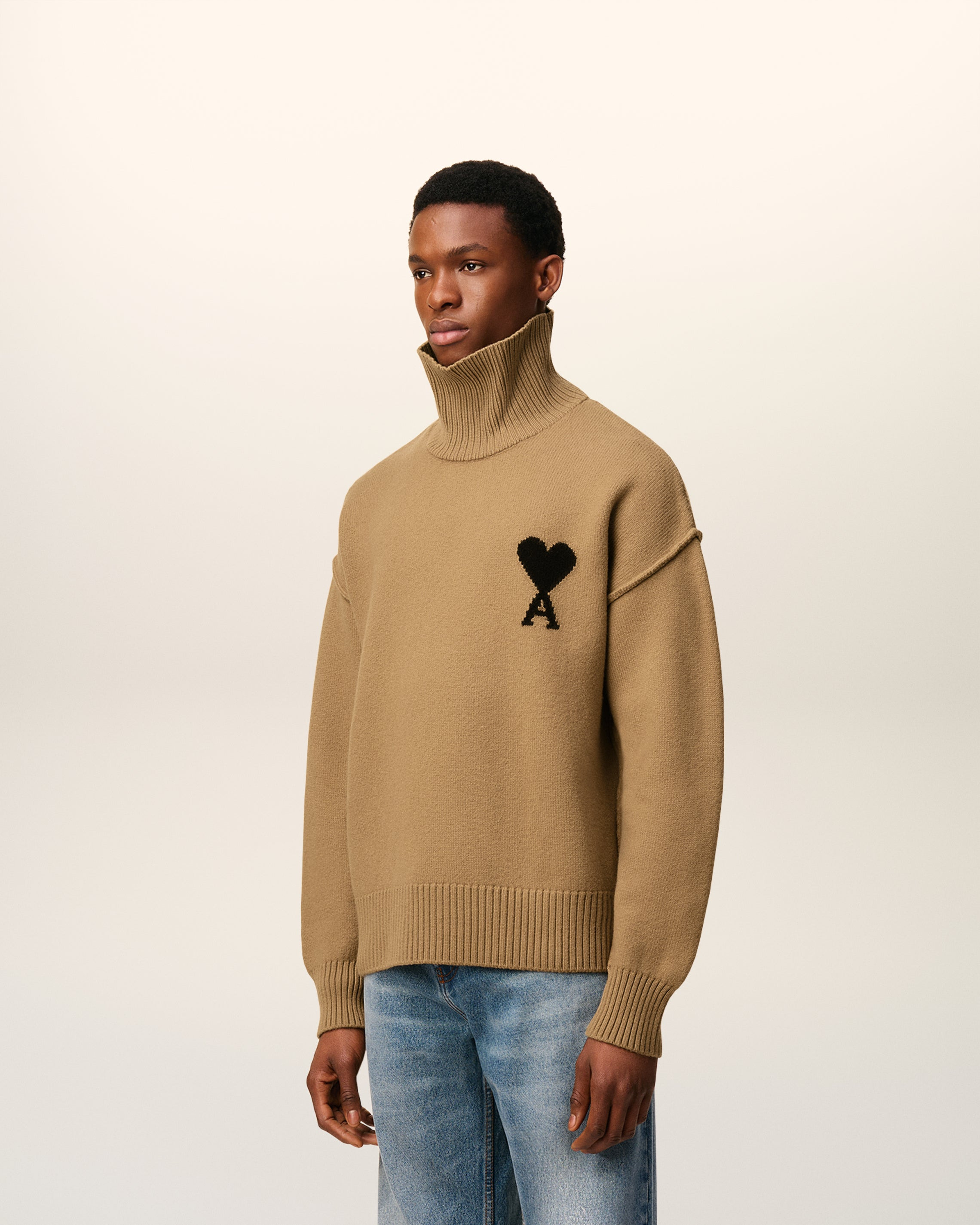 BROWN WOOL AMI DE COEUR FUNNEL NECK SWEATER - 6