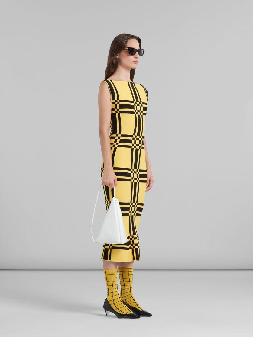 YELLOW VISCOSE SHEATH DRESS WITH MAXI CHECK - 6