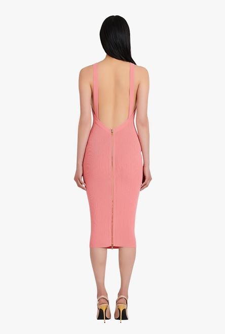 Mid-length salmon pink eco-designed knit dress - 3