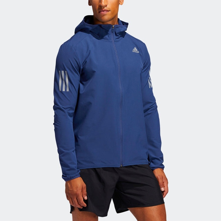 adidas Solid Color Running Sports Hooded Jacket Blue FR0800 - 2