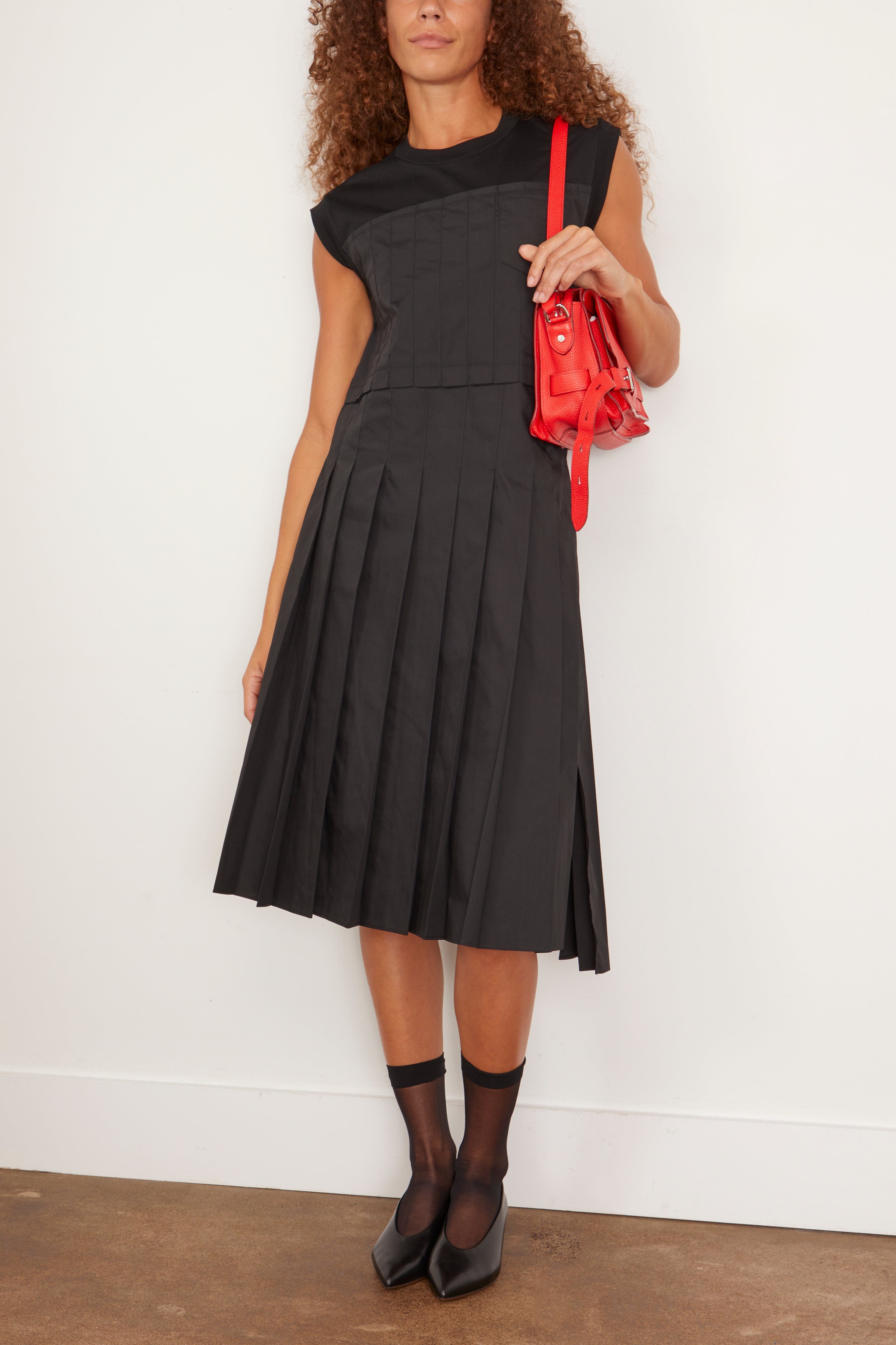 Cotton Poplin x Cotton Jersey Dress in Black - 2