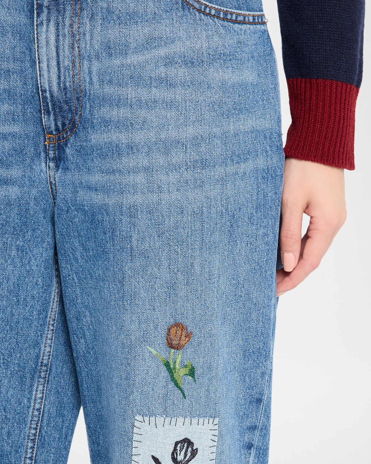 Embroidered Straight-Leg Denim Trousers - 5