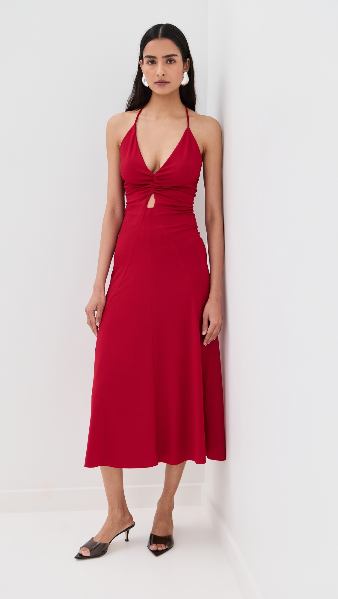 V-Neck Ruched Cami Midi Dress - 6
