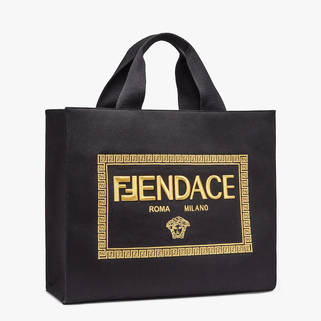 Fendace Embroidered black canvas  Logo bag - 2