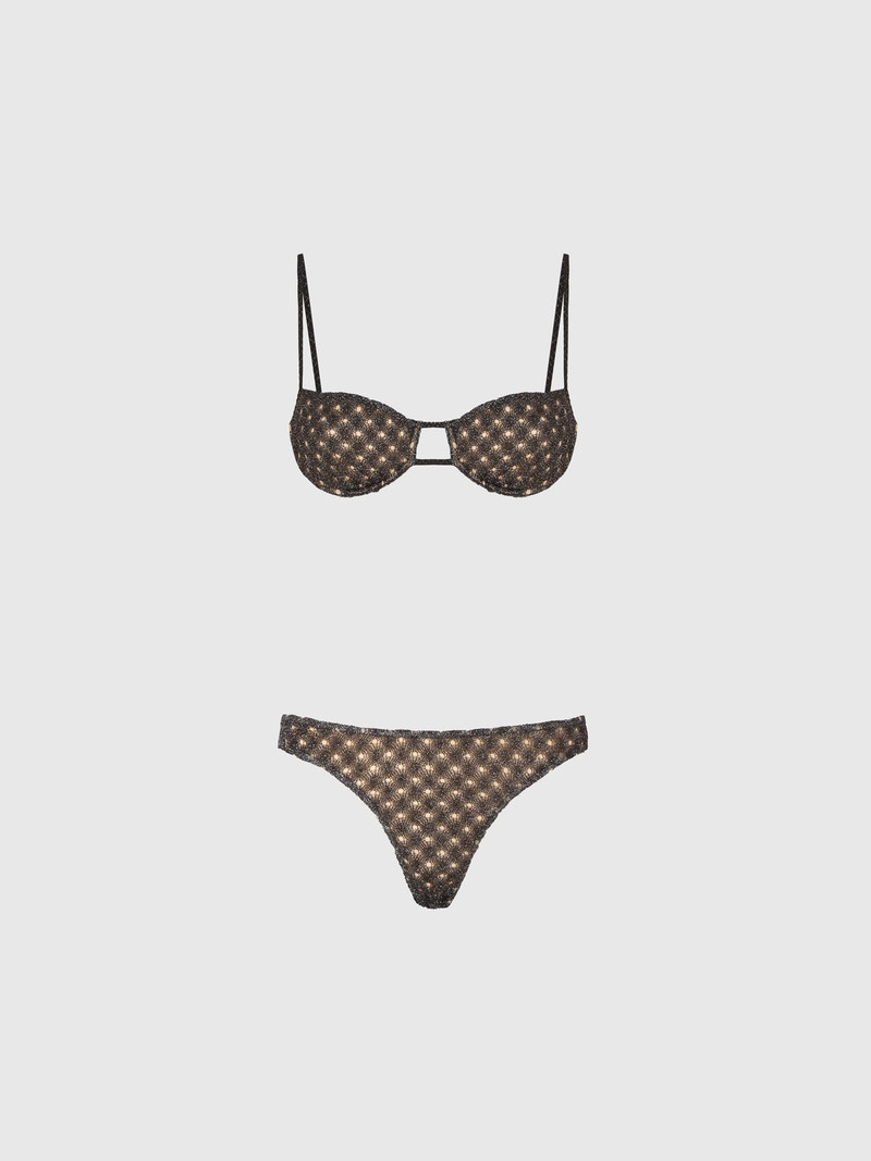 Balconette bikini in lamé viscose with spiderweb motif 1