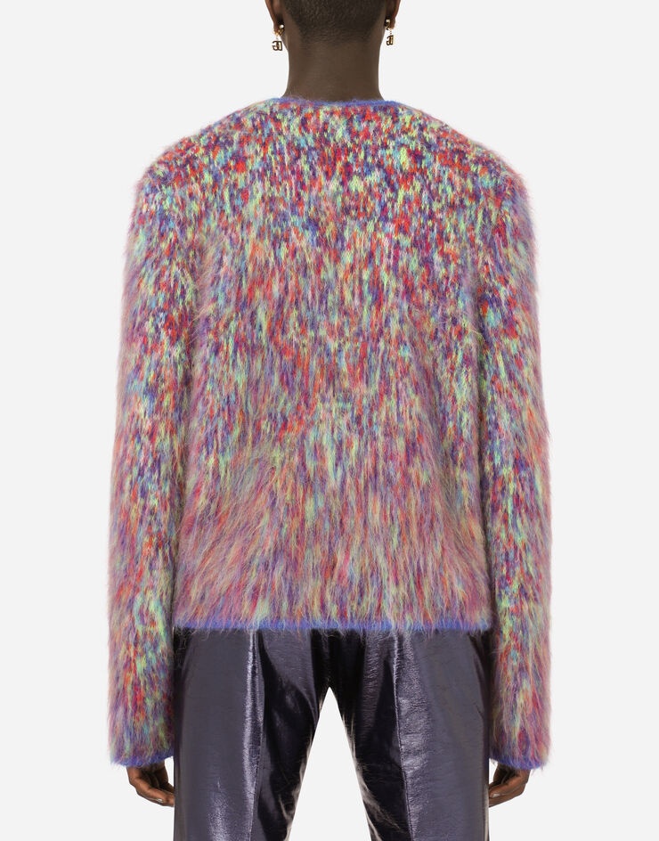 Knit jacket with multi-colored jacquard glitch design - 2