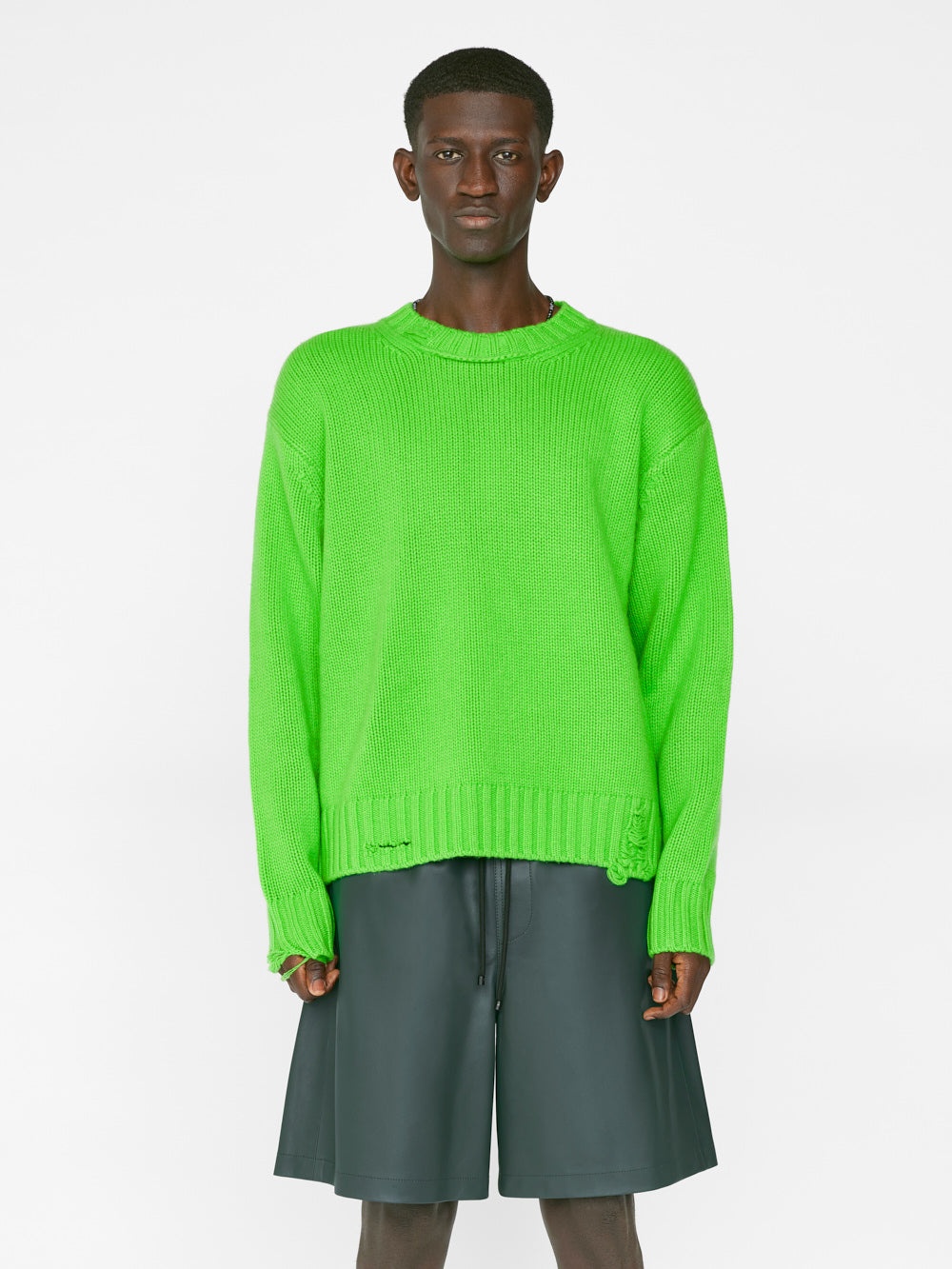 Destroyed Cashmere Sweater in Neon Green - 3