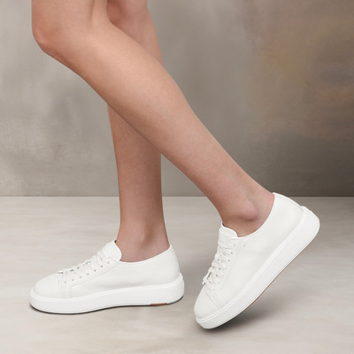 Santoni Women's white tumbled leather sneaker outlook
