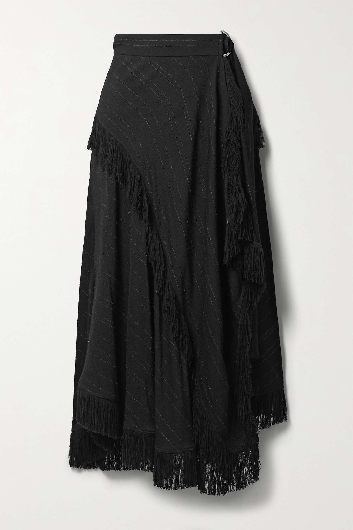 Wrap-effect fringed crepe skirt - 1