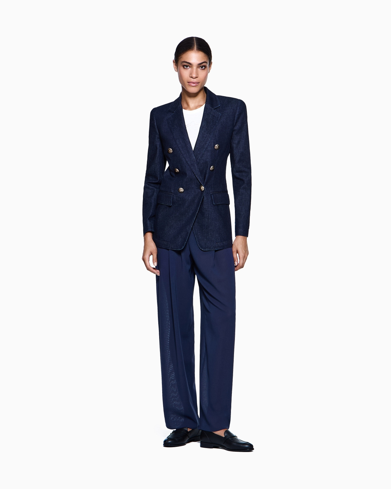 DENIM COLLECTION DOUBLE-BREASTED JACKET IN STRETCH DENIM - 2