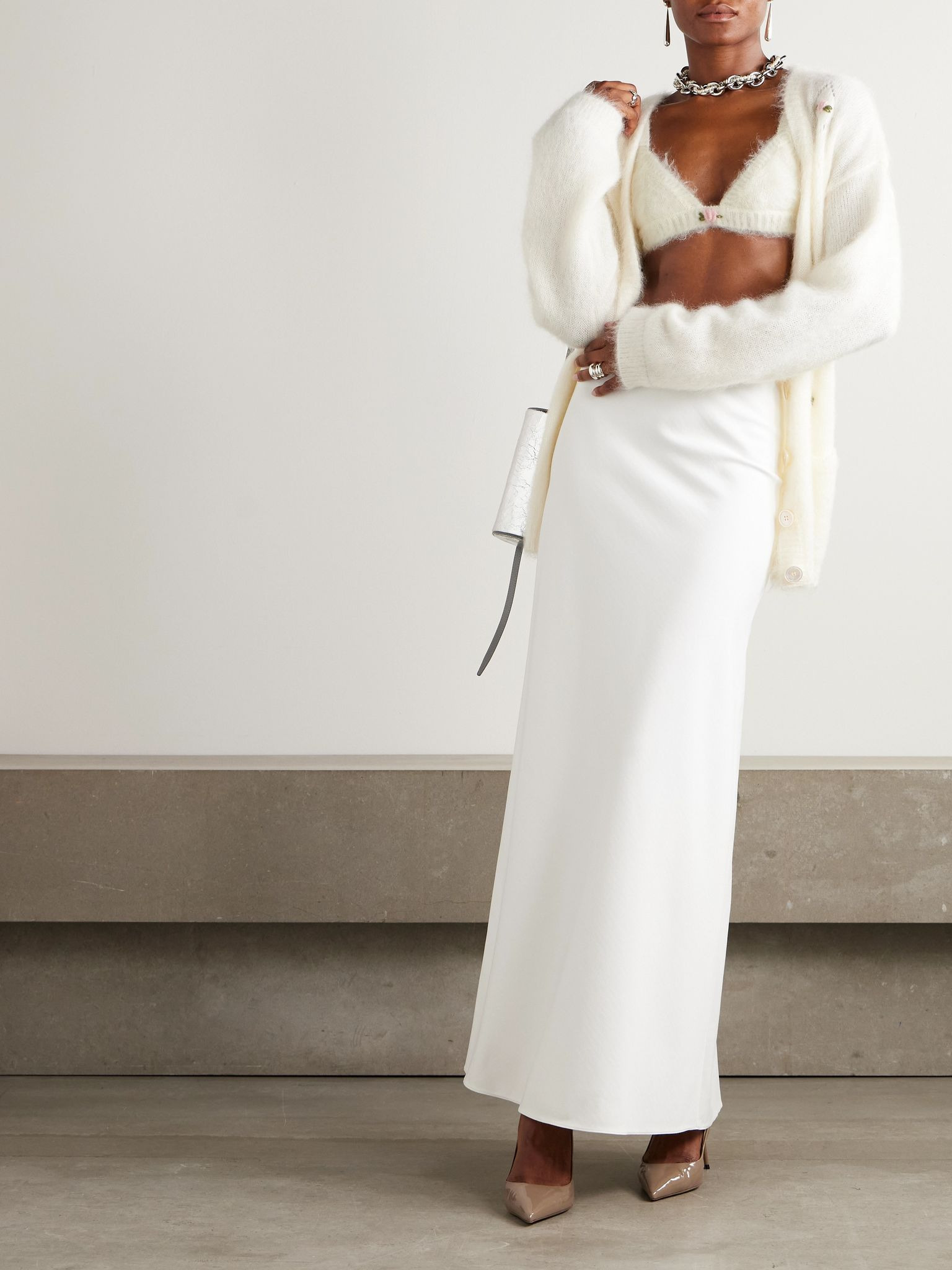 Embroidered mohair-blend bralette White - 2