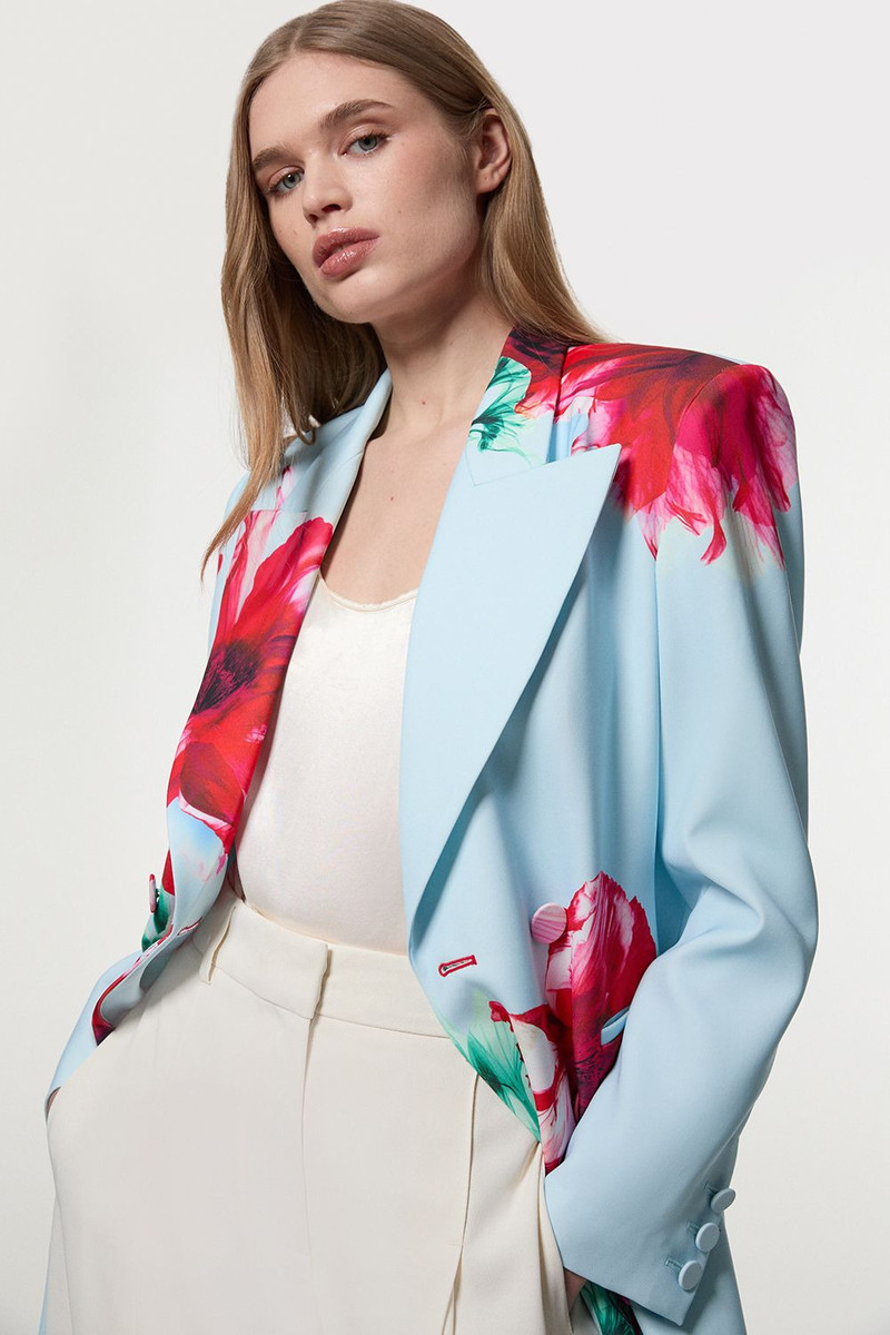 KAREN MILLEN Tailored Crepe Placed Floral Full Skirted Tailored Double Breasted Jacket outlook