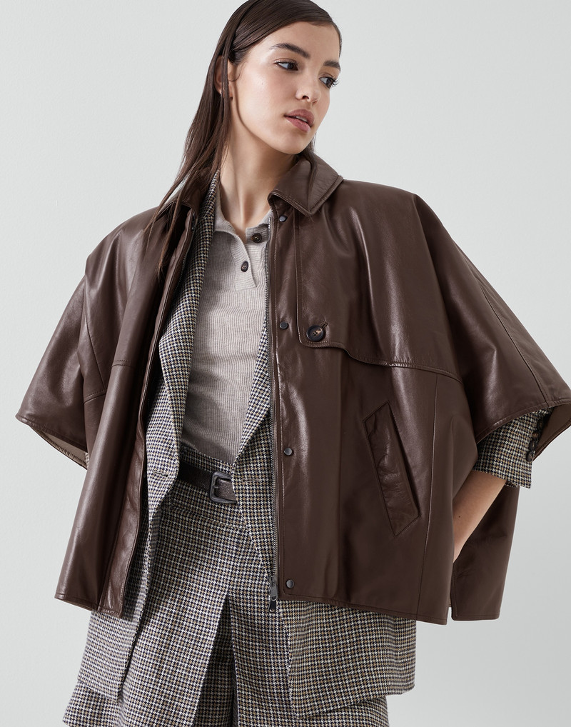 Lux nappa leather cape with shiny details 3