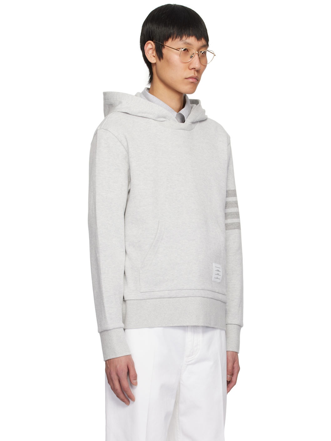 Gray Double Face Knit 4-Bar Hoodie - 2