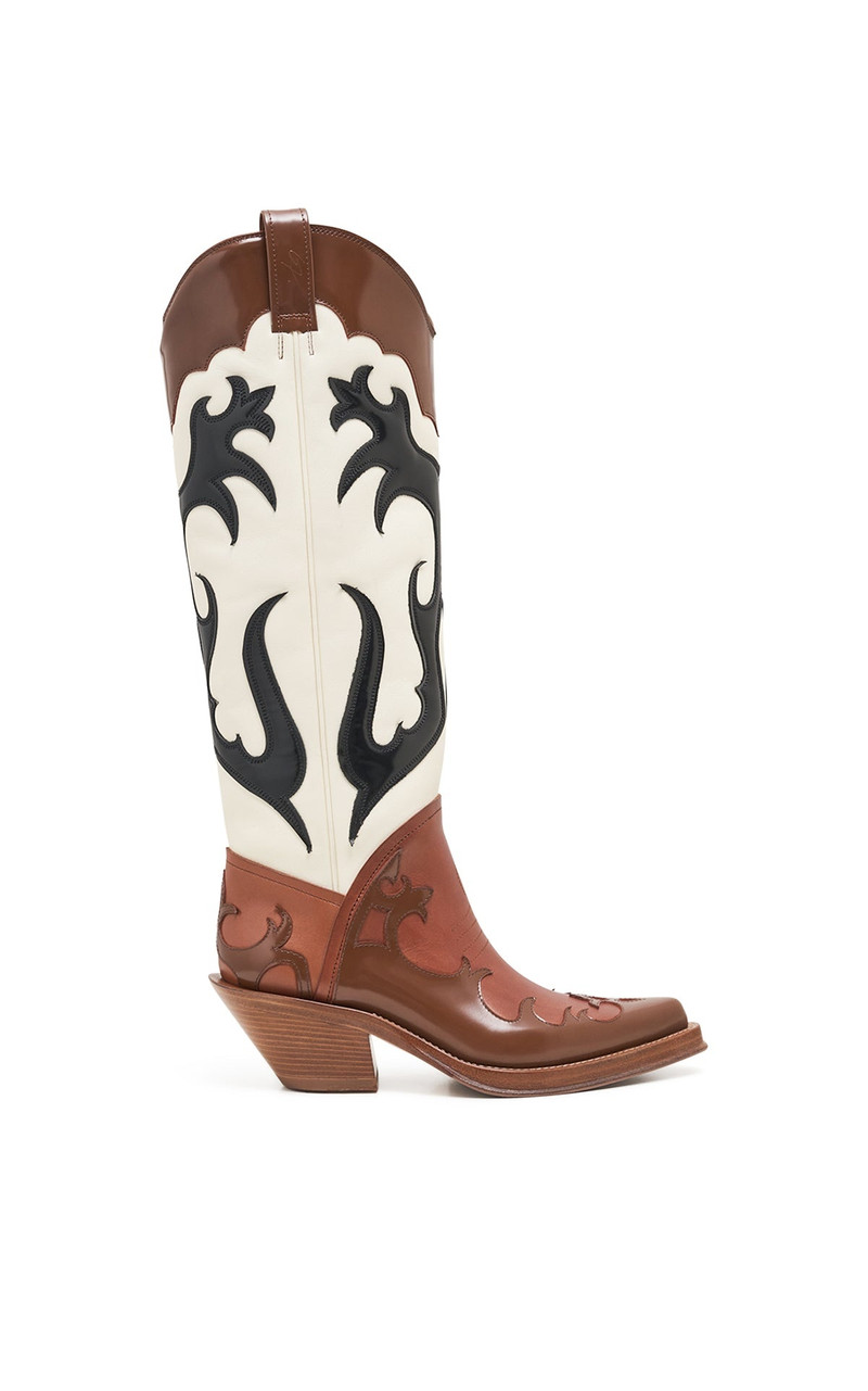 Capitana Cowboy Boot in Cognac Multi Leather 1
