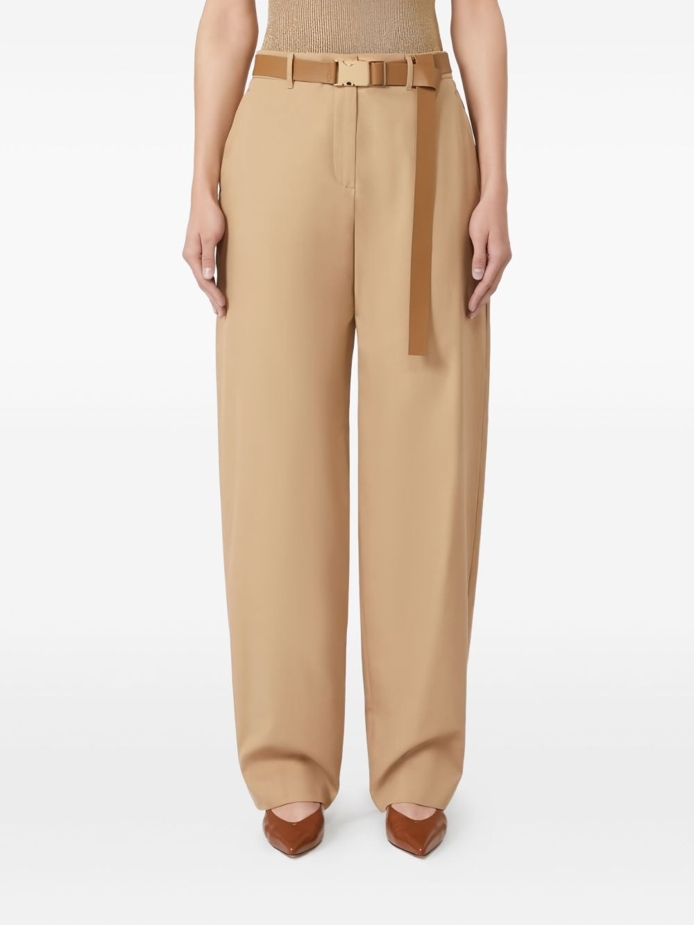 belted cotton trousers - 3