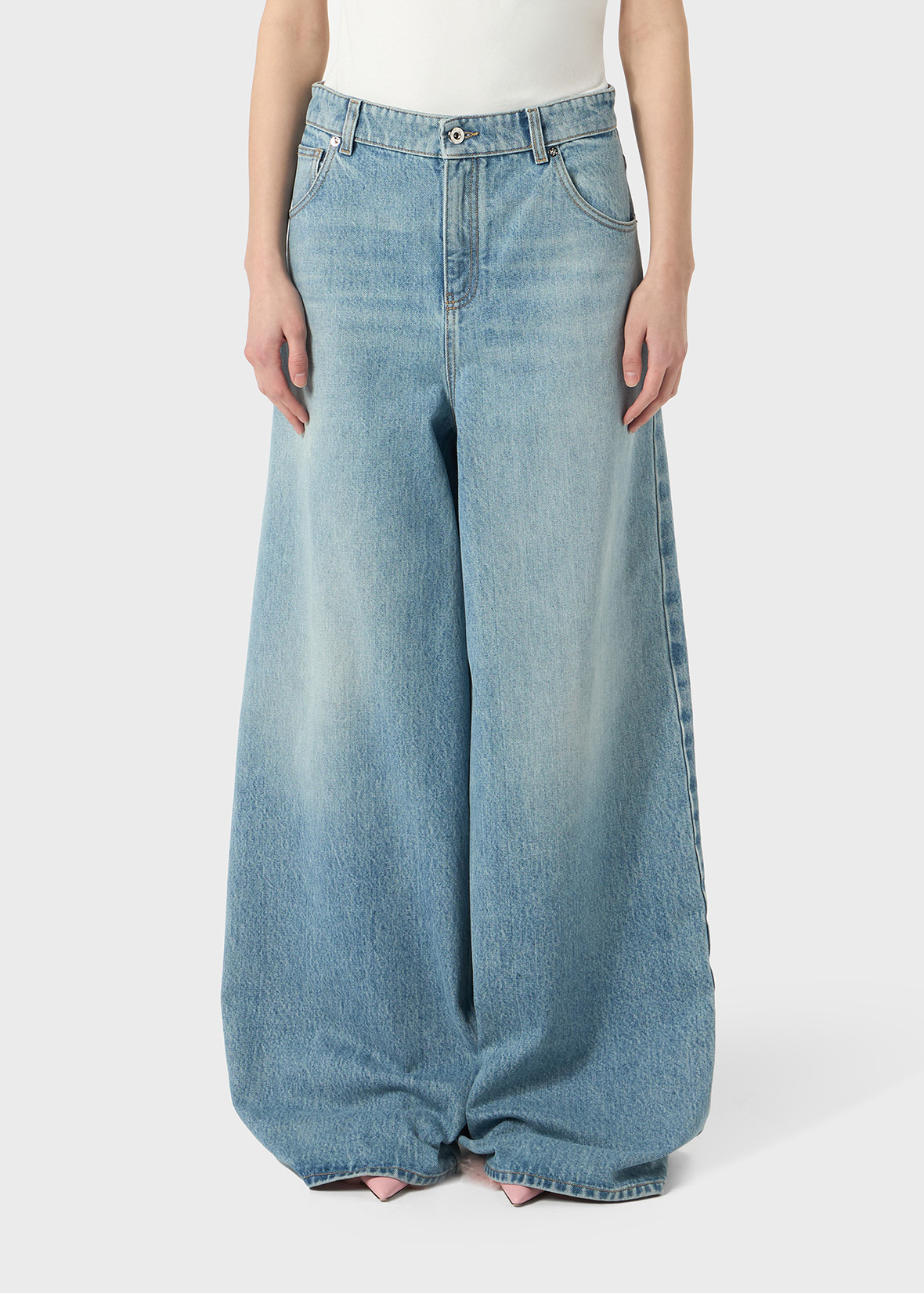 STONE-WASHED SUPERWIDE-LEG DENIM JEANS - 3