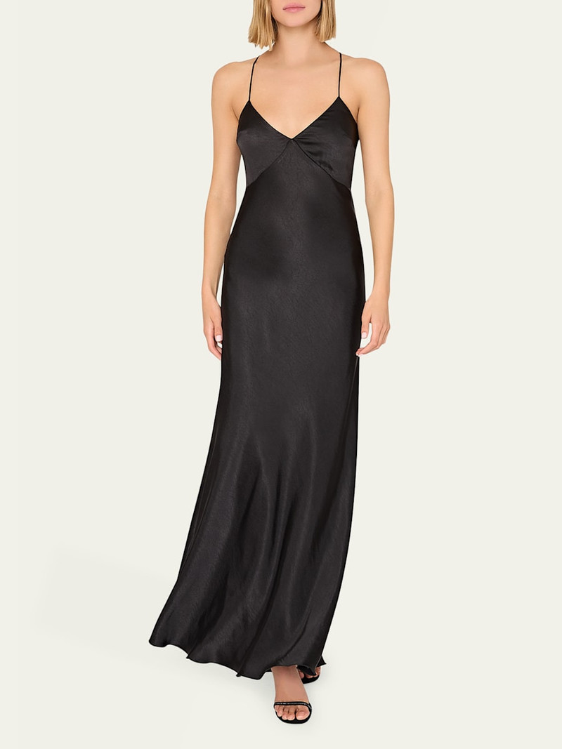 MILLY Addie Cutout Hammered Satin Cami Maxi Dress outlook