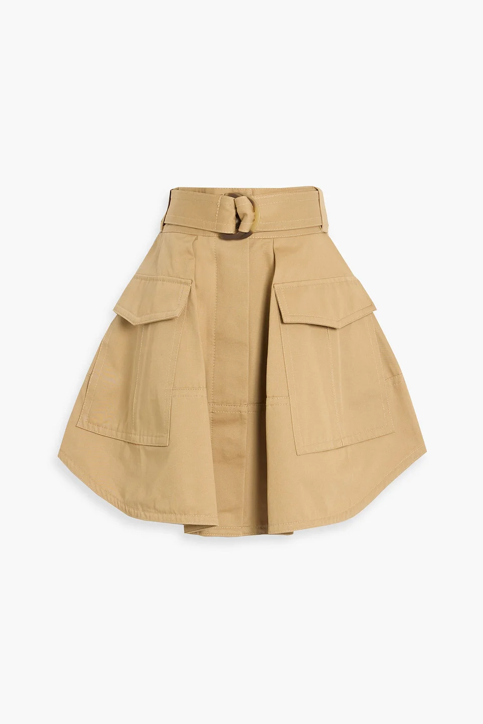Belted pleated cotton-gabardine mini skirt - 1