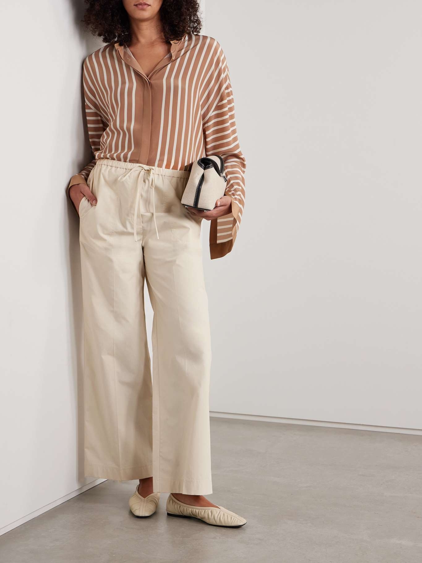 Belted organic cotton-twill wide-leg pants - 2