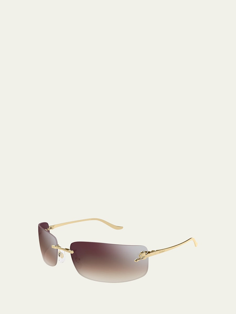 Cartier panther rimless rectangle metal sunglasses outlook