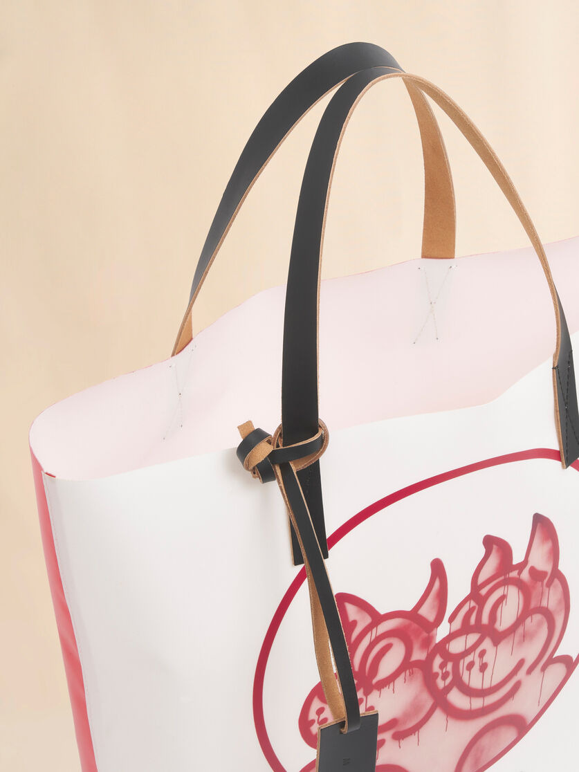 WHITE AND RED FABRIC TRIBECA TOTE WITH DOGS PRINT - 4