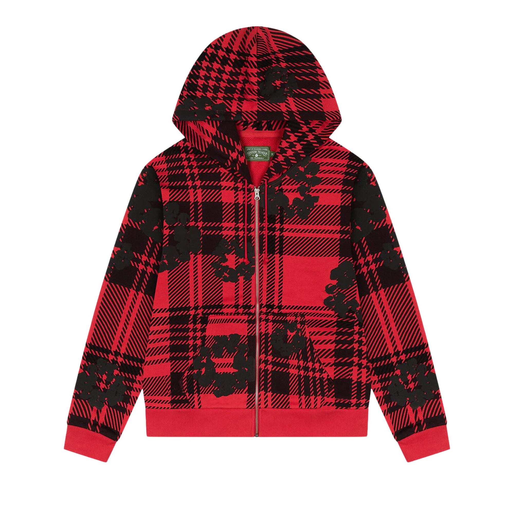 Denim Tears Plaid Cotton Wreath Zip Hoodie 'Red' - 1