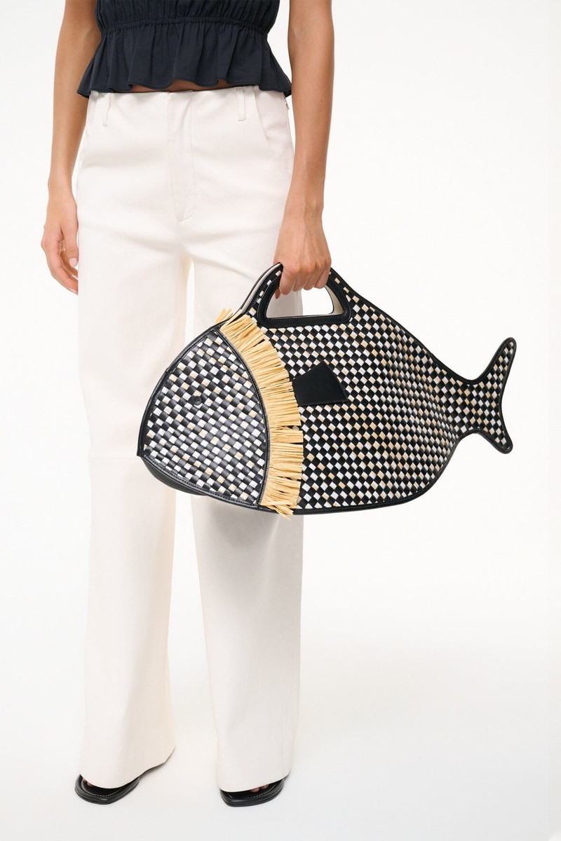 STAUD STAUD CLEO FISH BASKET TOTE BLACK/NATURAL outlook