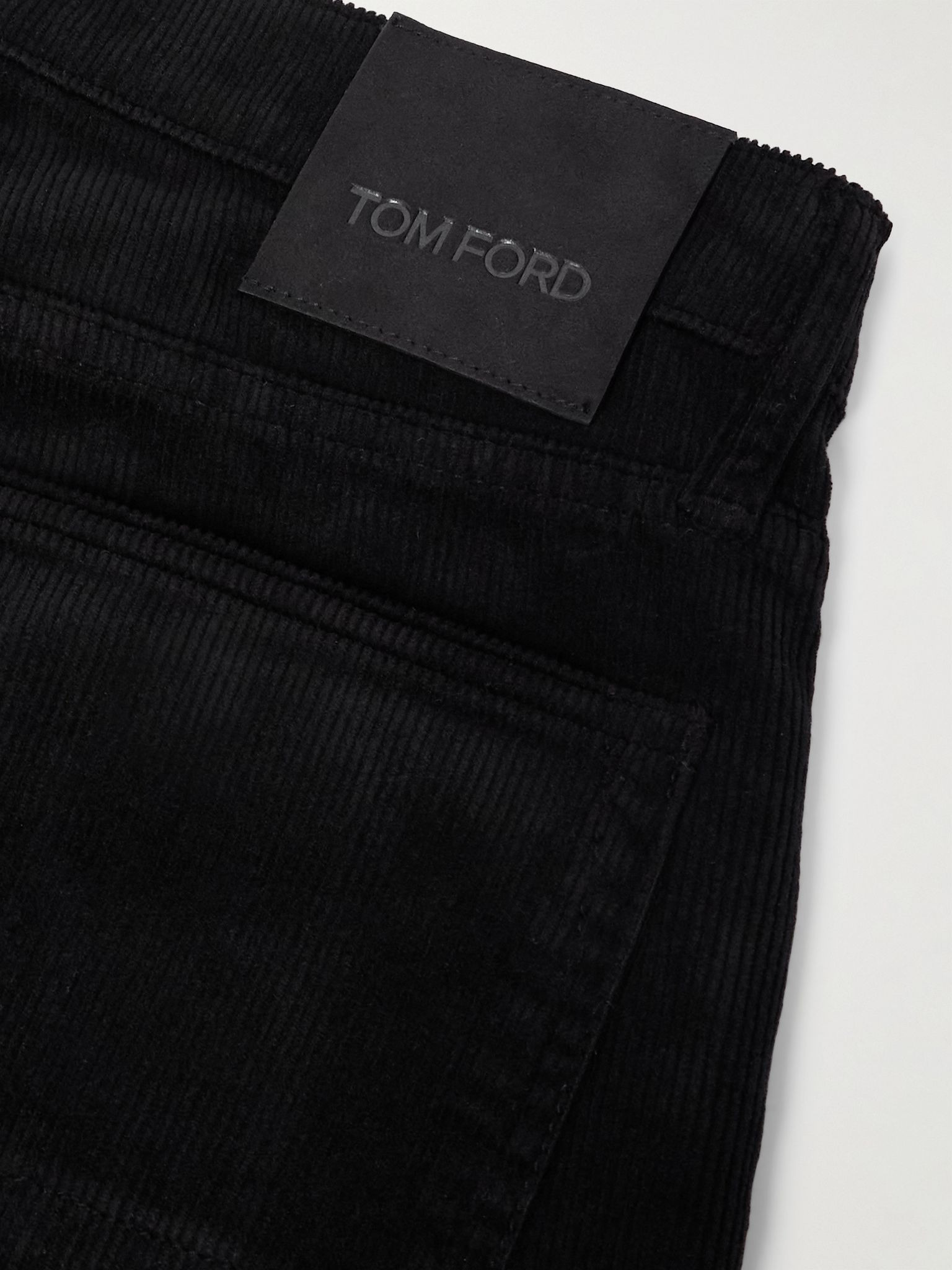 Slim-Fit Cotton-Blend Corduroy Trousers Black - 5