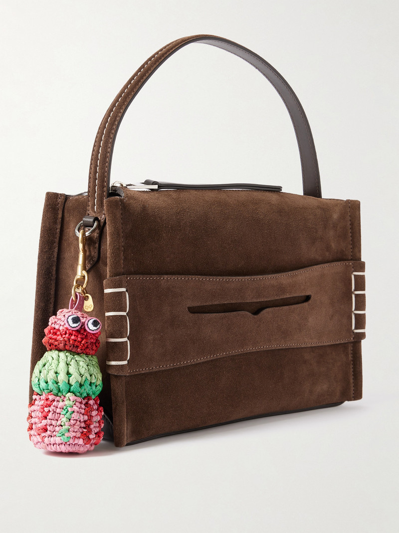 Sea Urchin Leather-trimmed Raffia Bag Charm 4