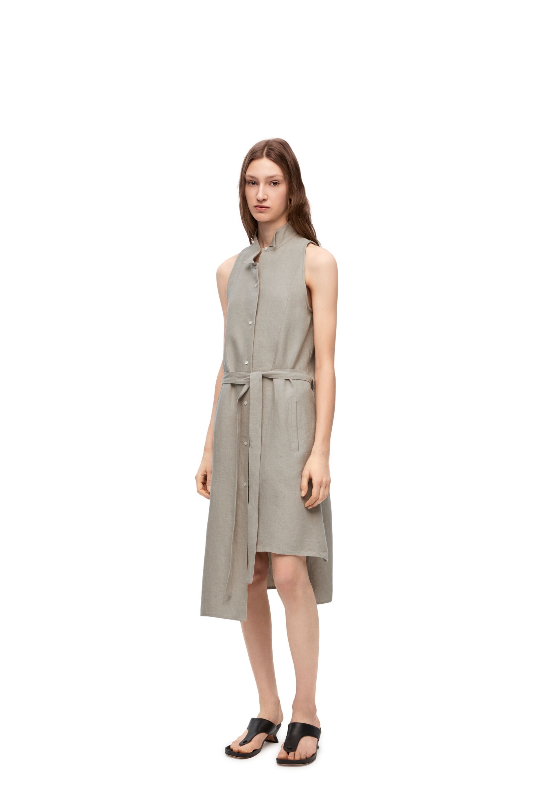 Asymmetric shirt dress in linen - 2
