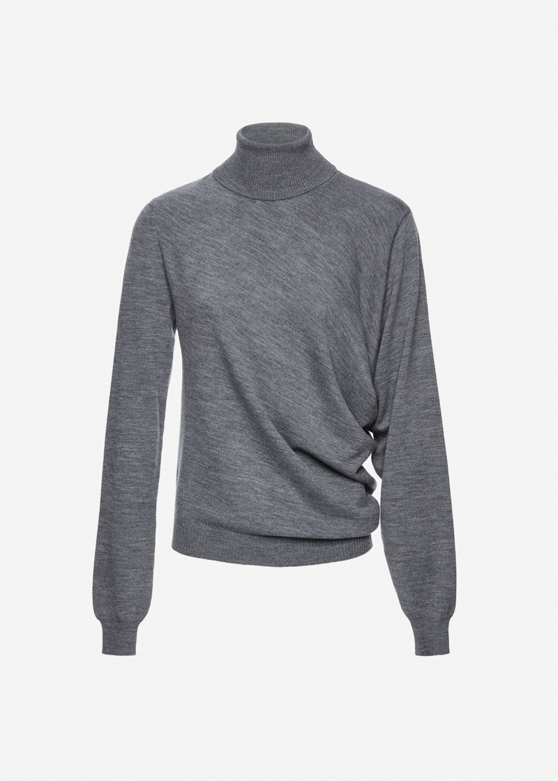 Wool draped turtleneck in grey 1