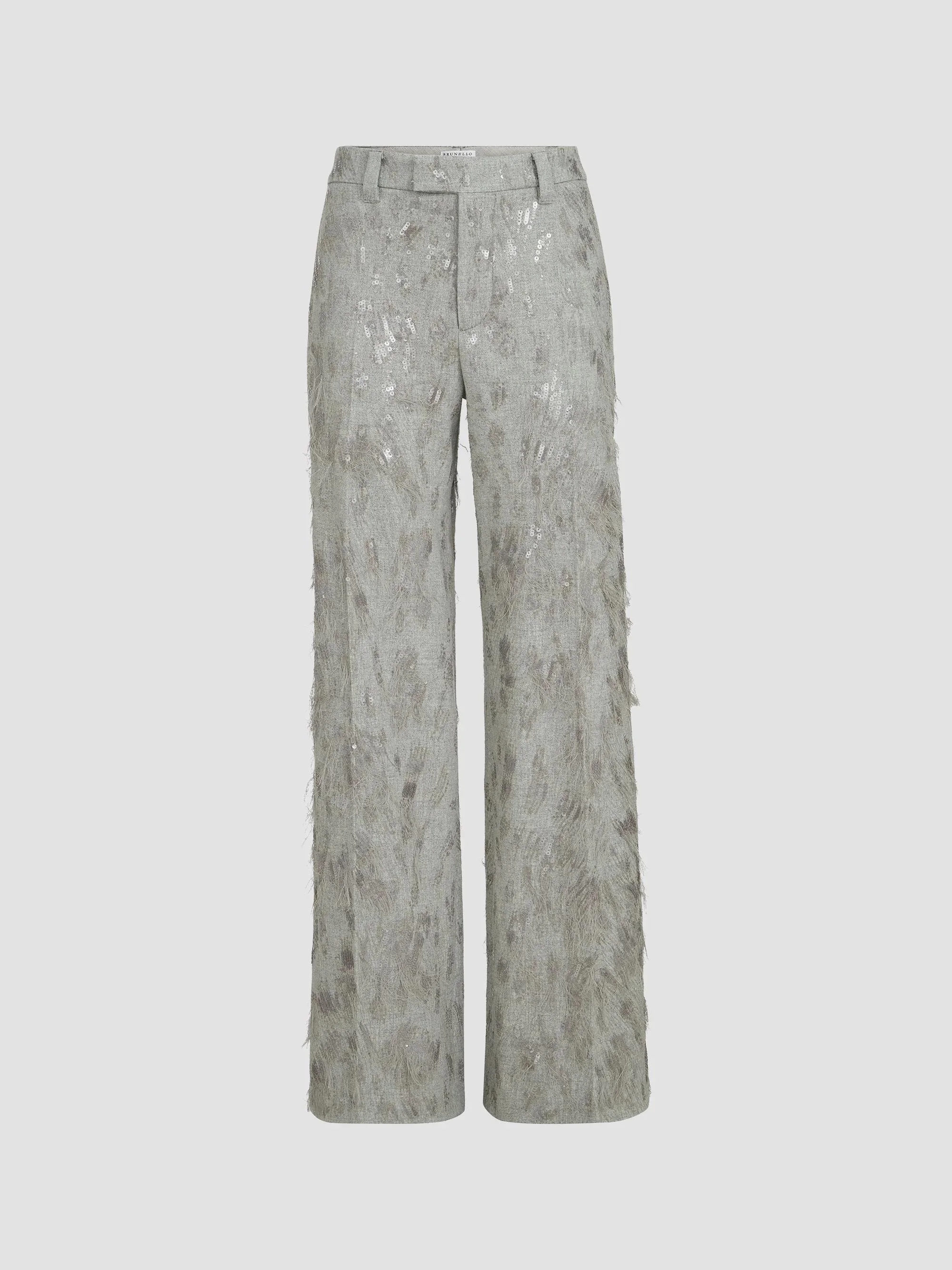Women's Virgin Wool and Cashmere Twill Flannel Loose Flared Trousers - Grey - 1