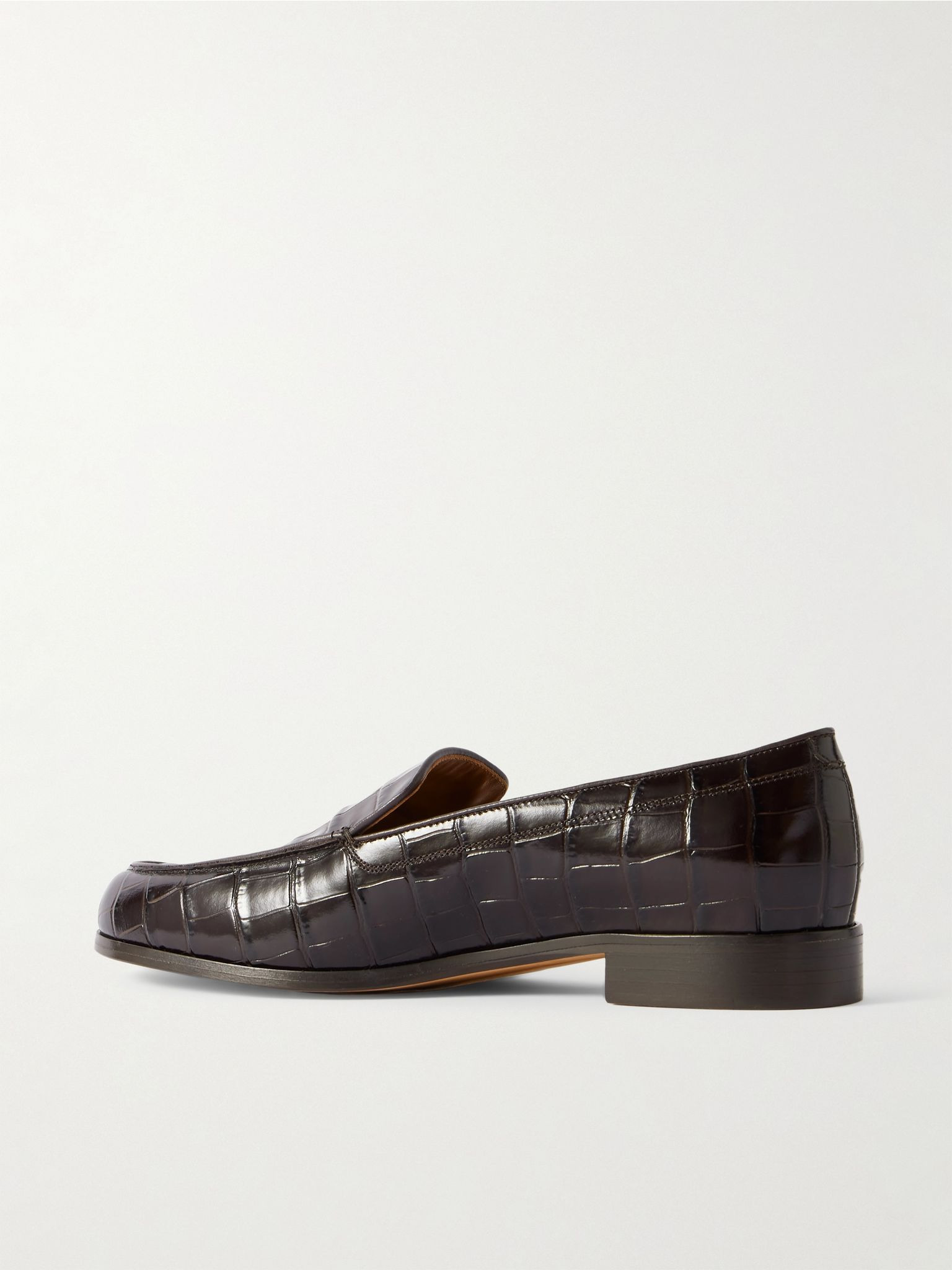 Danielle glossed croc-effect leather loafers Dark brown - 3