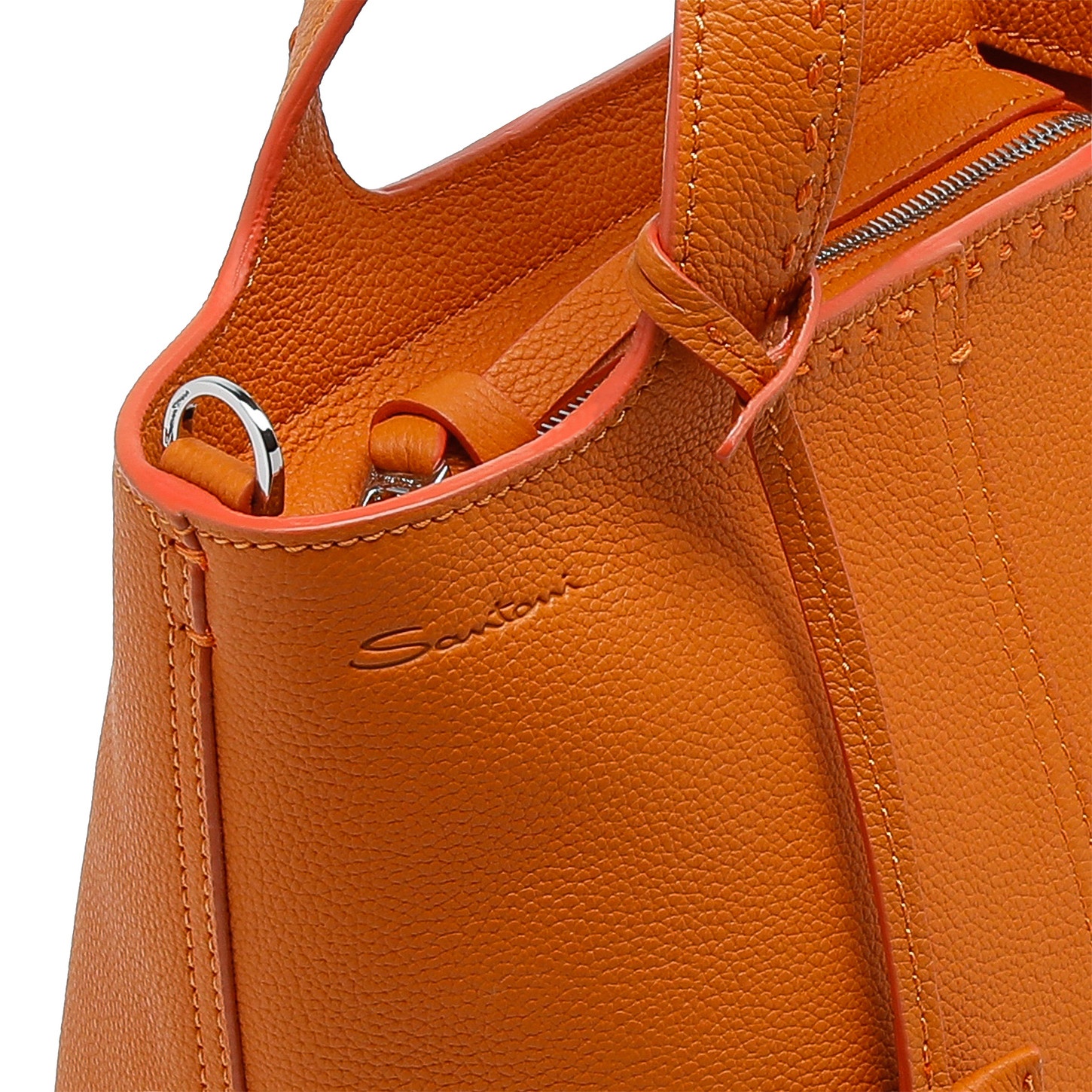 Orange tumbled leather handbag - 5