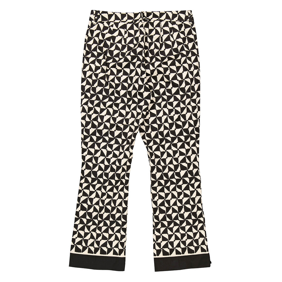 Max Mara Ladies Ecru Geometric-Pattern Print Cropped Pants - 2