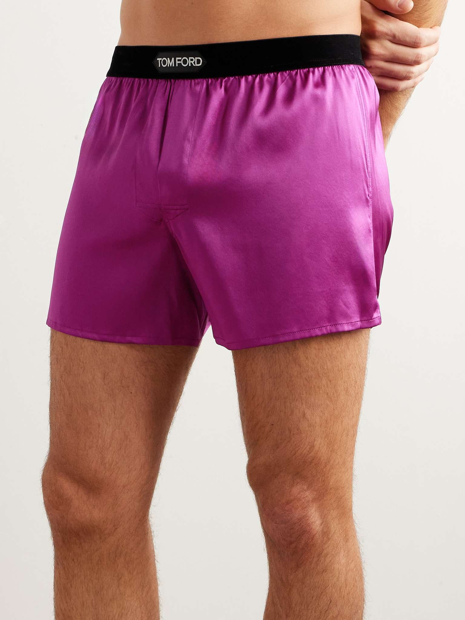 Velvet-Trimmed Stretch-Silk Satin Boxer Shorts - 2