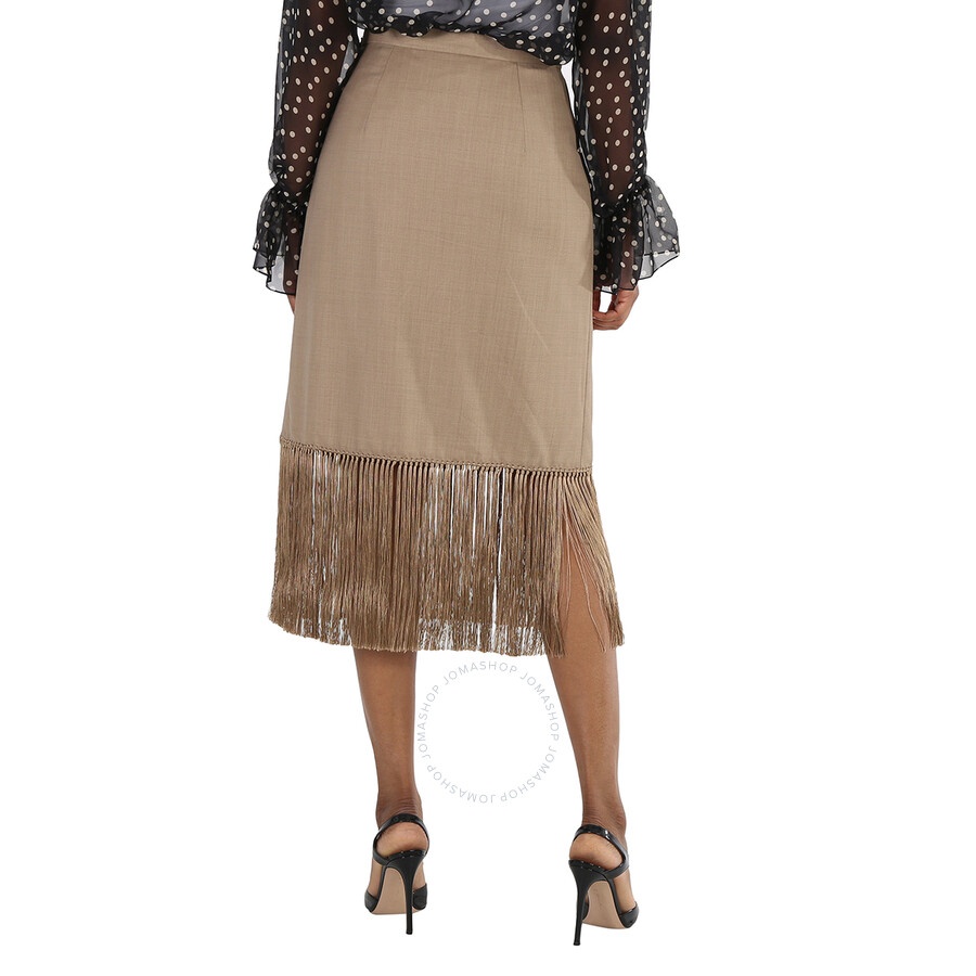 Burberry Ladies Pecan Melange High-waist Fring-hem Wool And Cashmere Skirt - 5