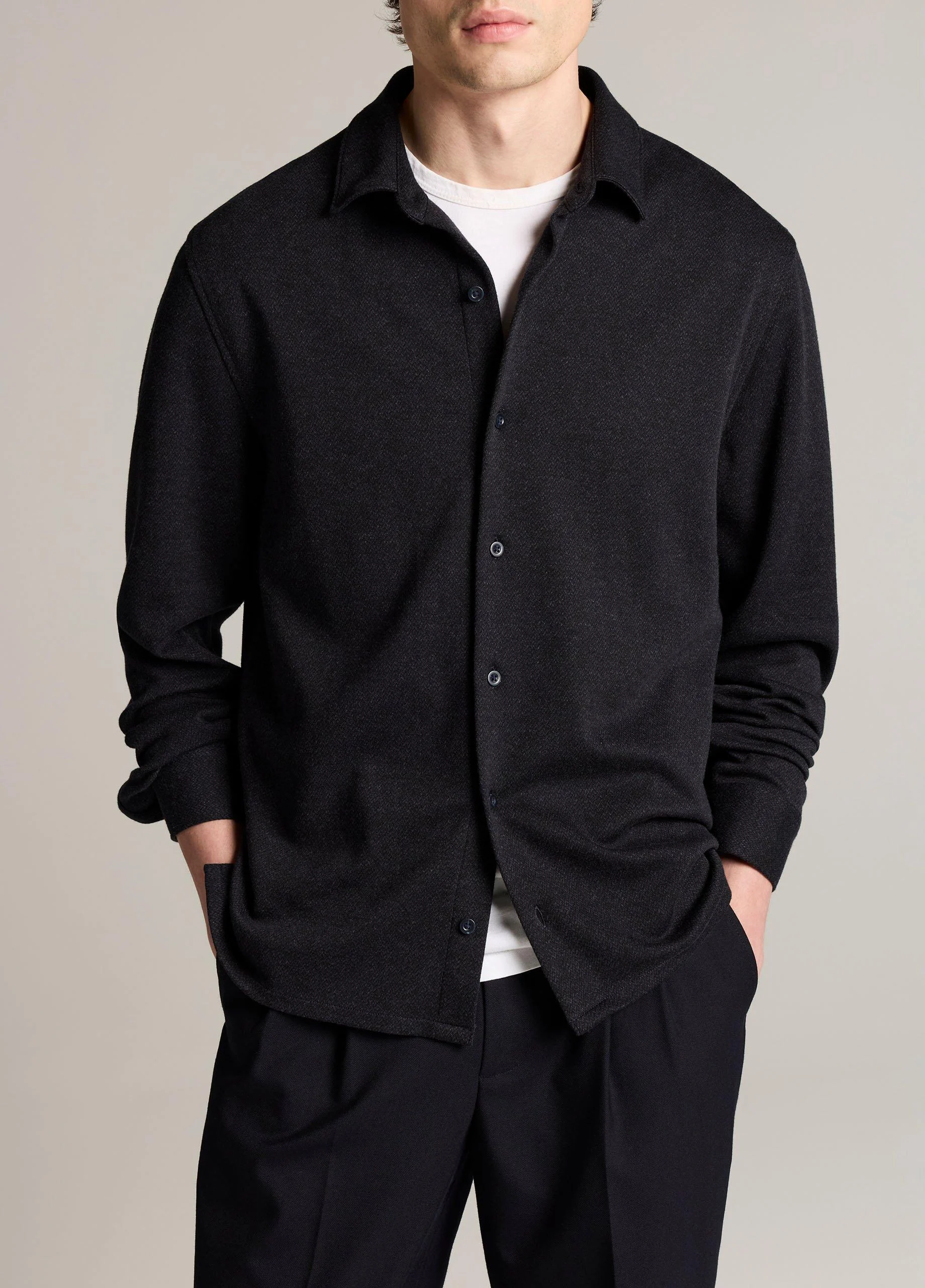 Herringbone Cotton-Blend Button-Front Shirt - 1