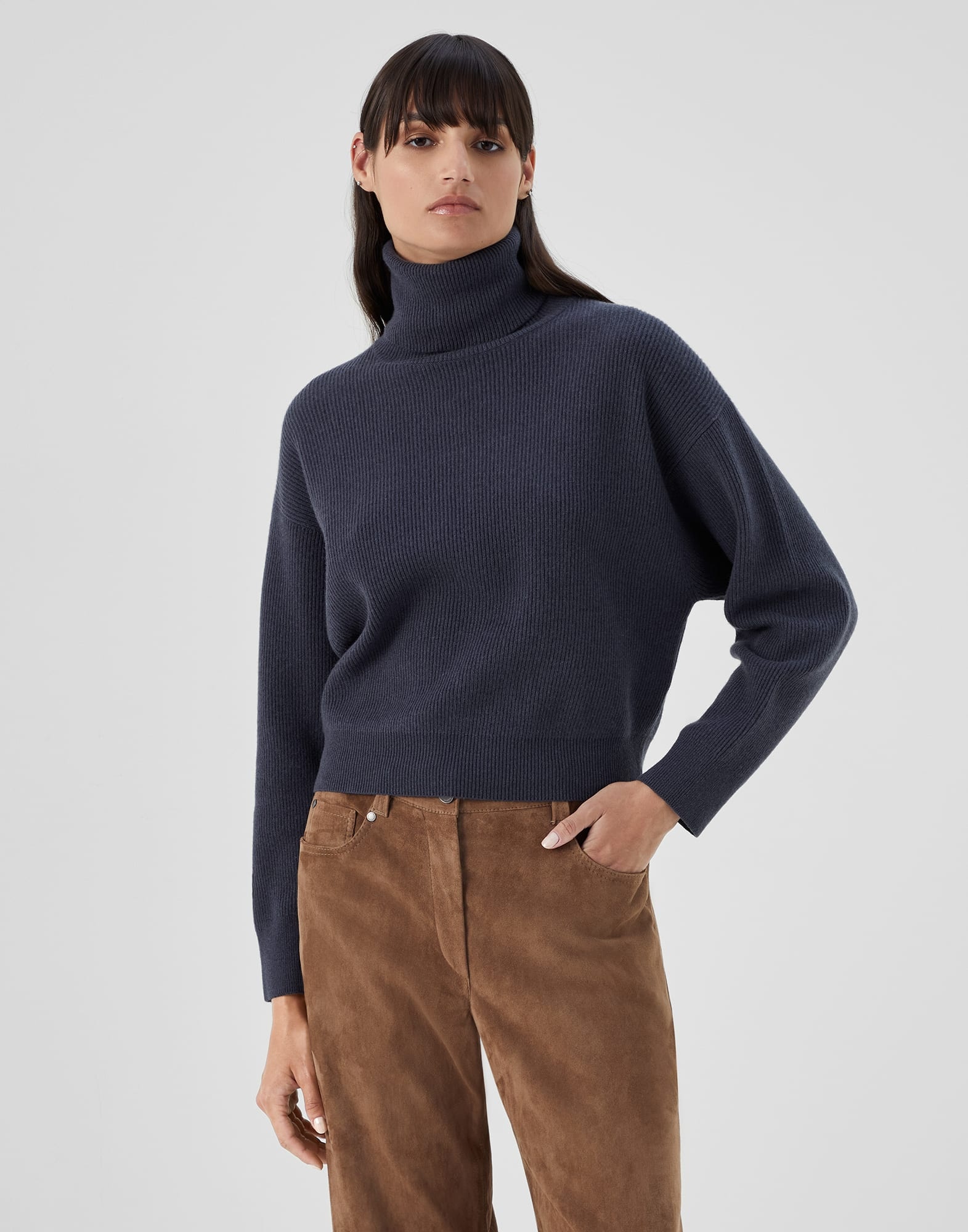 Virgin wool, cashmere and silk English rib turtleneck sweater - 1