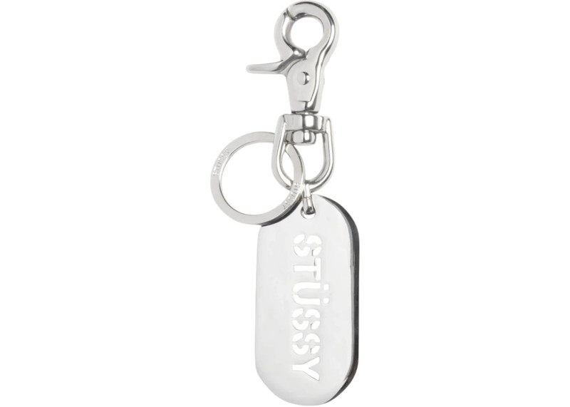 Stussy Metal Tag Keychain Silver 1