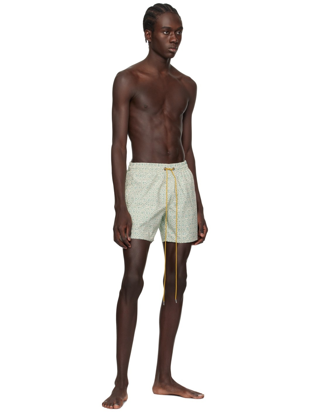 Beige & Green Graphic Swim Shorts - 4