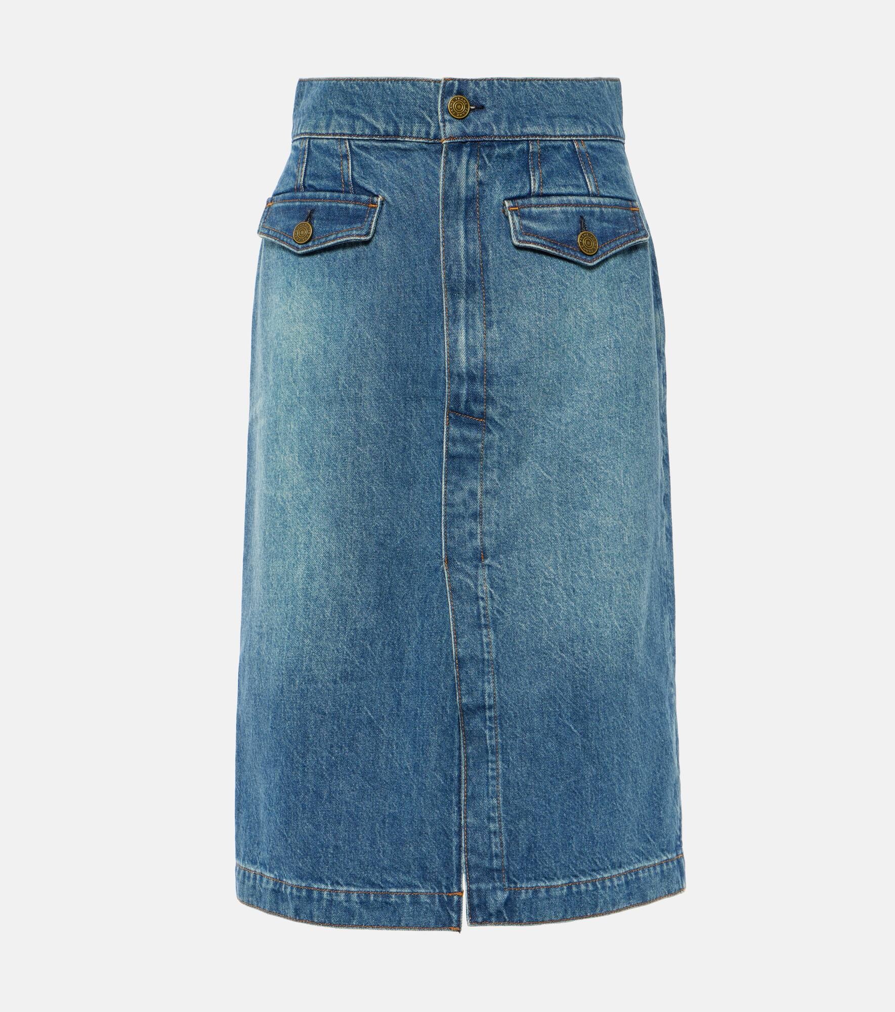 High-rise denim midi skirt - 1