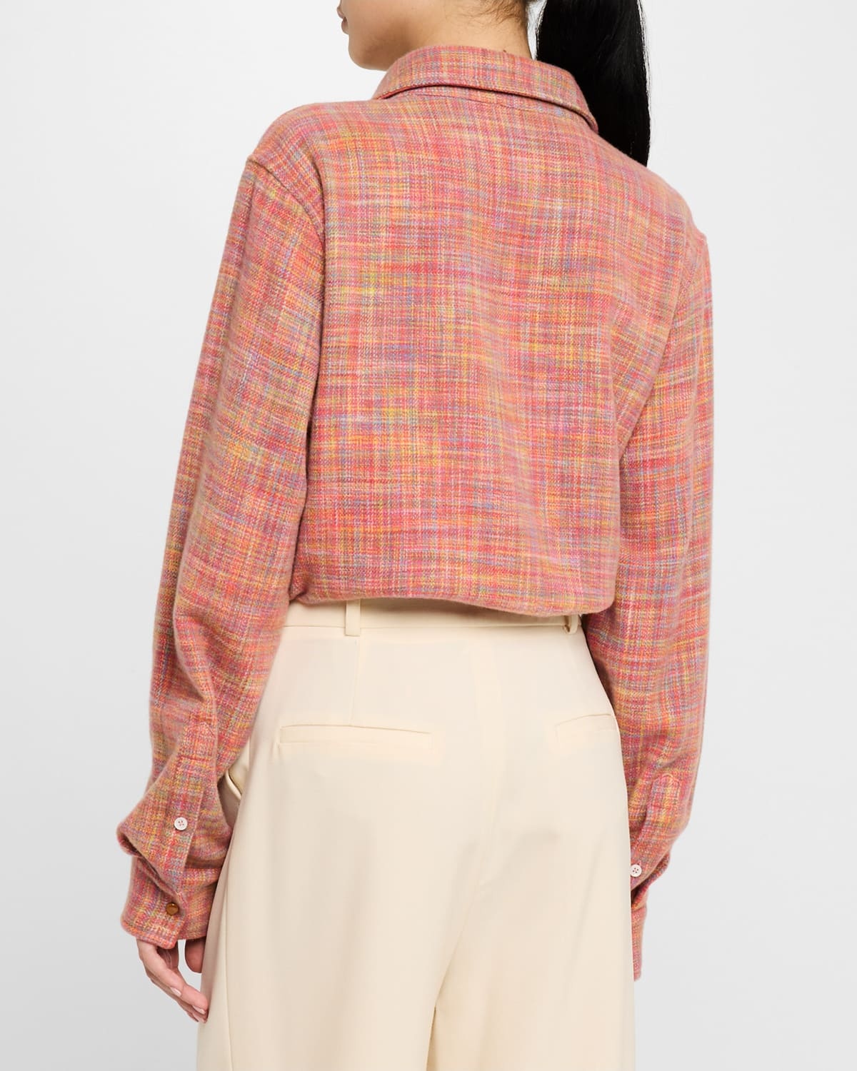 Flower Space Dye Tartan Cashmere Shirt Jacket - 3