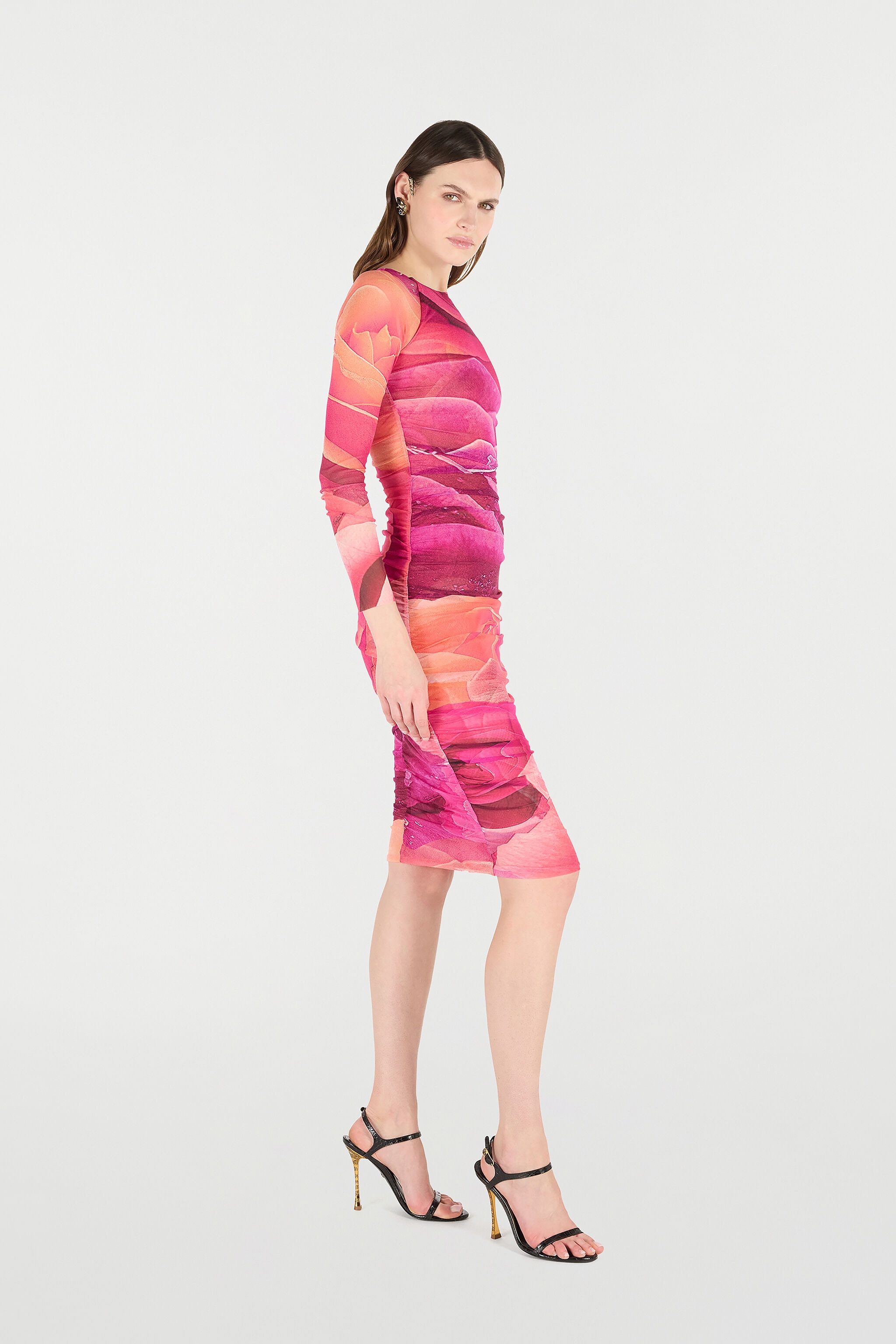 Sheath Dress With Rose Print - 3
