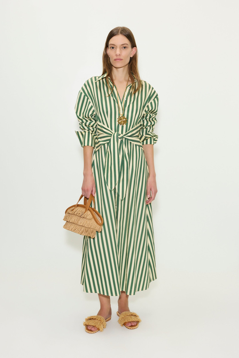 Loch Poplin Maxi Dress in Gummy Green/Ecru Stripe 1